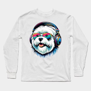 Coton de Tulear Smiling DJ with Headphones and Sunglasses Long Sleeve T-Shirt